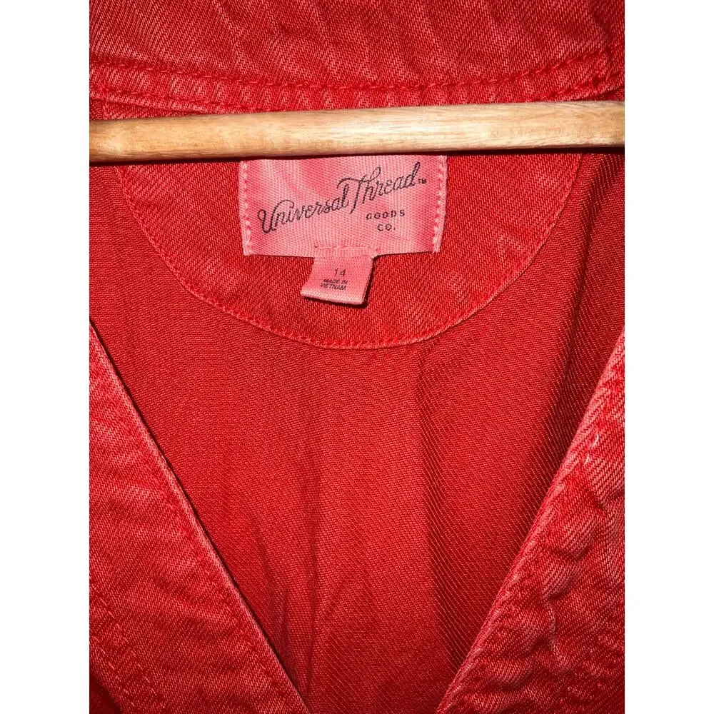 Universal Thread Red Cropped Sleeveless Wide Leg Denim Jumpsuit Size 14